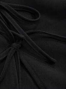 DAZY Women's Solid Color Fashionable Simple Elegant Bowknot Decor Loose Soft Tender Skirted Shorts - Black - View 5