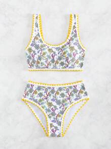 Swim Mod Floral Print Stitch Bikini Set, Summer Beach - Multicolor - View 3