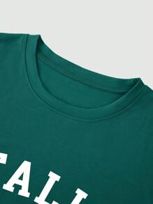 Manfinity Homme Men's Round Neck Letter And Flag Printed Short Sleeve T-Shirt, Summer - Dark Green - View 3