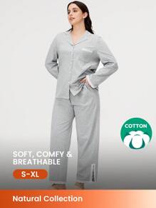 LUVLETTE Autumn And Winter Grey Soft Fabric With Lace Elegance Trim Long Women 100% Pure Cotton Pajama Set Lounge Sets For Women Lingerie Fall Pajamas Clothes - Light Grey - View 1