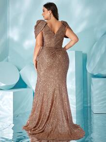 UNITHORSE Plus Size V-Neck Sequin High Slit Design Mermaid Evening Dress, Elegant And Visually Elongating Leg Line, Party Dress, Wedding Guest Dress, Formal Dress, Bride Dress, Birthday Women Outfits, Graduation Dress,Gown