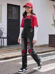 Tween Boys' Cute And Lively  Black Denim Overalls