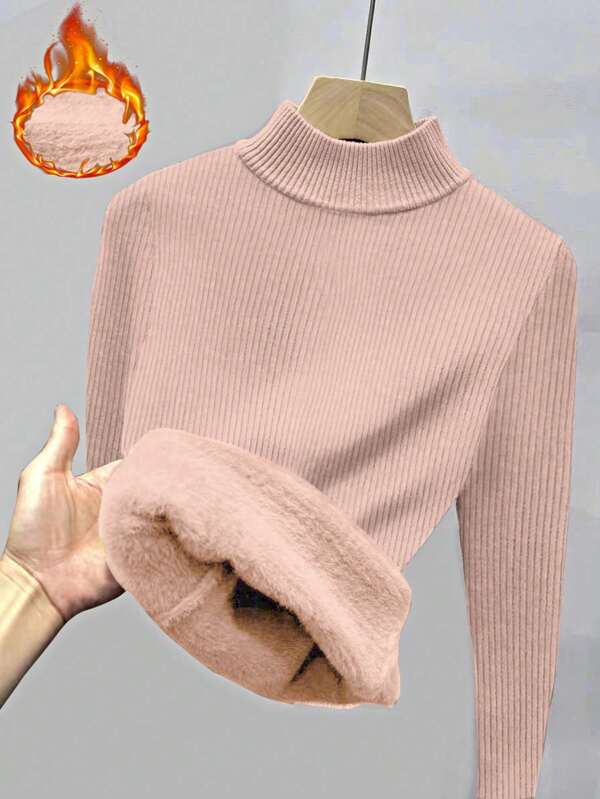 Franclia Mock Neck Long Sleeve Thermal Lined Sweater Knit Pullover Fall Winter Outfit