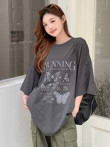 DAZY Slogan Graphic Drop Shoulder Tee Oversized T-Shirt