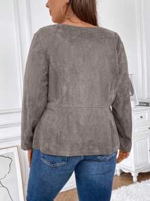 SHEIN Clasi 加大號拉鍊式長袖外套 - 灰色 - 查看 2