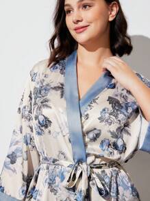 LUVLETTE Floral Pattern Flora Print Satin Women Bath Robe With Tie Bridesmaid Pajamas Bathrobe Night Gown Women Lingerie& Pyjamadressing