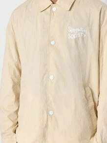 Sumwon Society 轻量教练夹克街头服饰都市设计超大街头风格男女通用大学鹰影图案 - 卡其色 - 查看 3