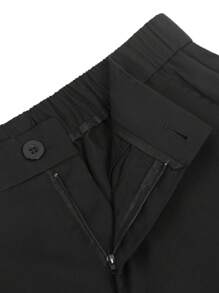 Manfinity Homme Men's Solid Color Casual Elastic Waist Shorts - Black - View 6