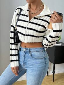 Chiquease Áo cardigan ngắn tay dài có dây kéo phía trước cho nữ mùa xuân thu - trắng - Xem 3