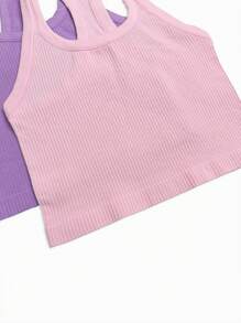 SHEIN Sport Gameset 3pcs Solid Color Ribbed Knit Sports Neck-Hanging Top