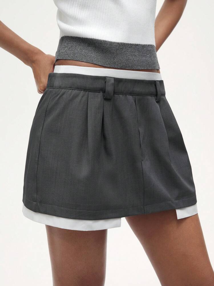 SHEIN Maija Ladies Back To School Autumn Grey Low-Waist Color Block Mini Skirt