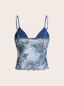 SHEIN ICON 女士隨機印花簡約日常背心 - 藍色 - 查看 2
