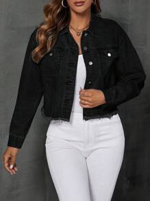 Giacca In Denim Strappato Con Bottoni Per Donna