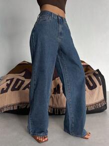 DAZY Loose Fit Straight Leg Denim Pants, Casual And Washed Out Style,Back To School Clothes Women Jeans - Dark Wash - View 2