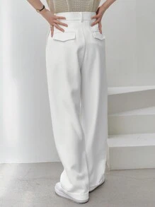 Dazy-Less Pantalones casuales de pierna recta para mujer, atuendo de oficina de estilo empresarial - Blanco - Ver 6