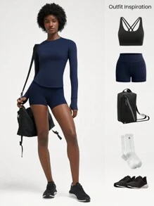 GLOWMODE FeatherFit™腰部修身彎頂低衝擊瑜伽日常夏季緊身衣 - Dark Blue - 查看 7