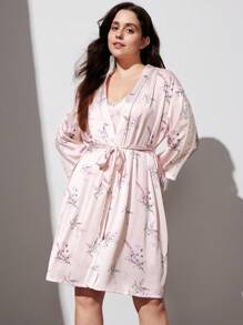 LUVLETTE 碎花缎面长袍伴娘女士浴袍睡袍浴袍睡袍女士内衣新娘内衣和睡衣