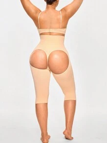 SHAPORA Quần lót thể thao Yoga Unitard lưng cao màu trơn cỡ lớn - Màu be - Xem 4