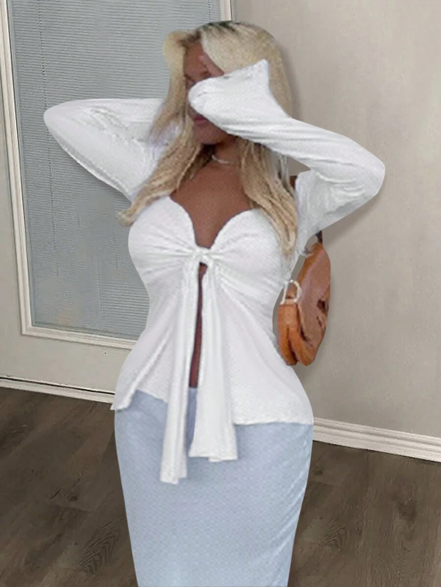 Slaydiva Áo thun cổ lọ xẻ tà phía trước thân yêu - trắng - Xem 1