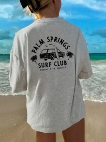 INAWLY Palm Springs Surf Coconut Girl Ubrania Letnia Plaża Oversized T-shirt Koszulki graficzne Damskie Topy