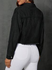 Giacca In Denim Strappato Con Bottoni Per Donna