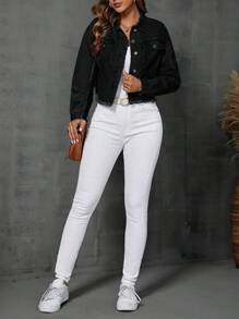 Giacca In Denim Strappato Con Bottoni Per Donna