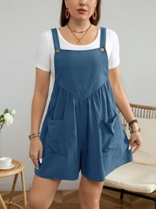SHEIN LUNE Plus Dual Pocket Overall Romper Without Tee - Dusty Blue - View 4