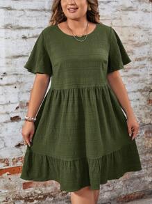 SHEIN LUNE Plus Size Vacation Casual Solid Color Texture Dress