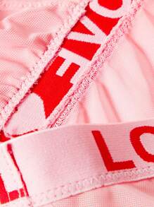 Mesh Embroidery Plus Size Sexy Lingerie Dress With G-String, 2pcs/Set - Pink - View 4