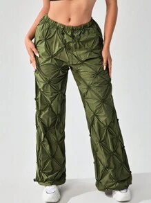 SHEIN SXY Women's Military Green Parachute Drawstring Waist & Cuffed Cargo Pants - Army Green - View 2