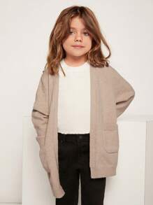SHEIN Young Girls' Spring/Autumn Casual Solid Color Cardigan With Double Pockets - Pink - View 6