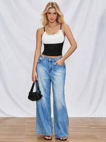 SHEIN LUNE Two Tone Frill Trim Cami Top