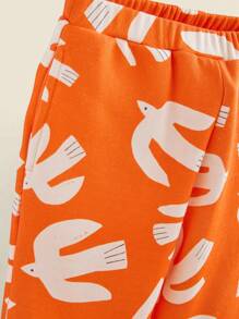 SHEIN Young Boy Orange Cute Seagull Print Elastic Waist Casual Sports Jogger Pants, Spring/Summer