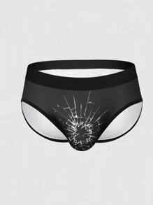 Men Graphic Print Mid Rise Brief - Black and White - View 1