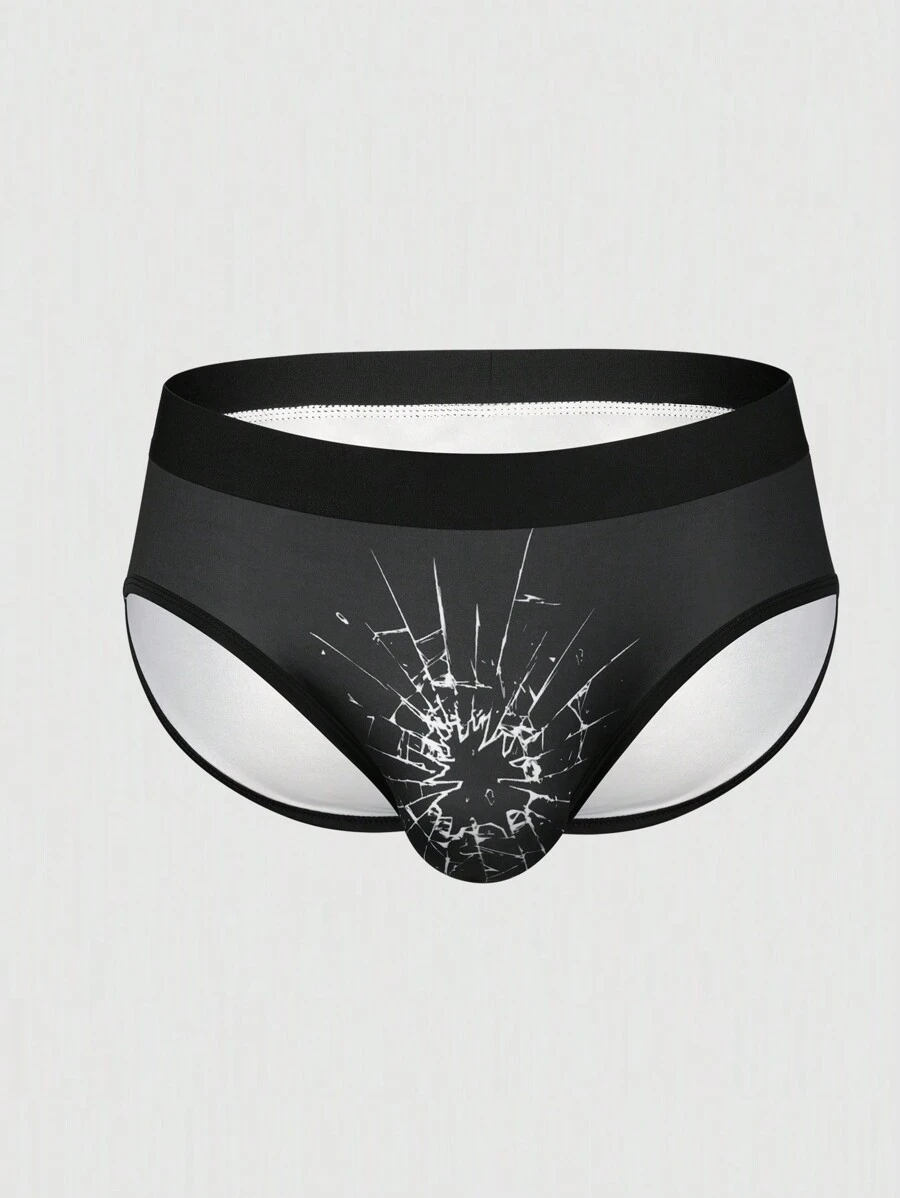Men Graphic Print Mid Rise Brief - Black and White - View 1