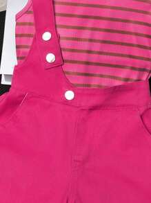 SHEIN Regata Listrada de Menina Jovem e Shorts Jardineira com Bainha Dobrada