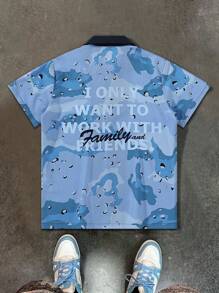 Manfinity EMRG Men's Lapel Collar Letter Printed Short Sleeve Daily Casual Stylish Shirt With Pocket - Multicolor - View 2