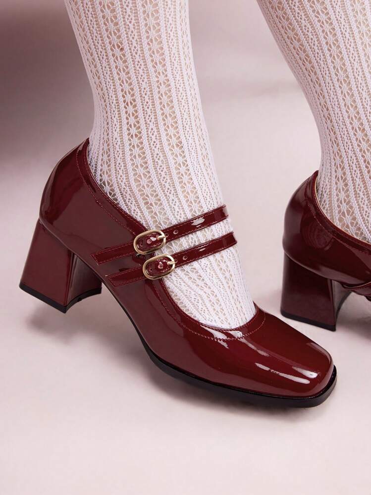 CUCCOO DOLLMOD Zapatos de mujer para el Día de San Valentín, tacón alto elegante de color rojo con punta cuadrada, zapatos de tacón para verano, graduación, baile de graduación, Navidad, bruja, otoño y Año Nuevo