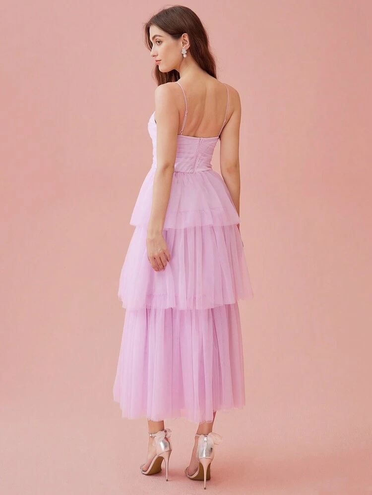 Women's 3D Floral Mesh Hollow Out Vacation Cami Dress