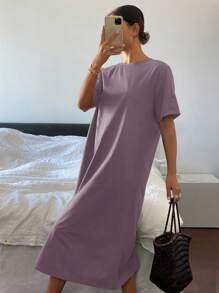 Livesso 女士夏季休闲纯色连衣裙太阳裙