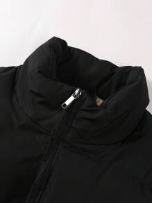 Manfinity Homme Men's Winter Casual Solid Color Stand Collar Fleece Vest Jacket - Black - View 3