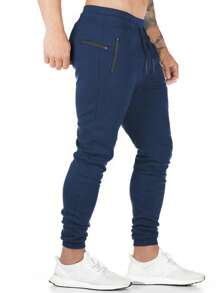 Pantalon long sobre, sportif et simple avec cordon de serrage pour homme, pour un usage quotidien - Bleu marine - Voir 1