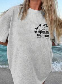 INAWLY Palm Springs Surf Coconut Girl Ubrania Letnia Plaża Oversized T-shirt Koszulki graficzne Damskie Topy