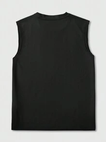 ROMWE MEN Street Life Men's Printed Portrait Design Tank Top, Suitable For Daily Wear In Spring And Summer, School, 2000s Style - Black - View 2