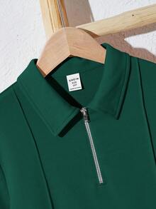 SHEIN 2pcs/Set Tween BoyLoose Casual Turndown Collar Solid Color Short Sleeve Polo Shirt And Shorts - Dark Green - View 3