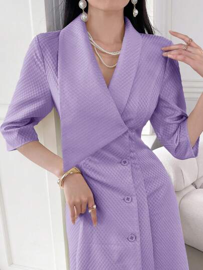 Modelyn 女士 V 领纽扣长袖优雅阿拉伯朴素连衣裙长款晚礼服