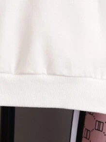 SHEIN 2 件男童休闲圆领针织拼布几何印花装饰口袋运动衫和运动裤套装，适合春秋季外出、万圣节、圣诞节、感恩节、正式场合、表演、秋冬服装 - 白色 - 查看 3