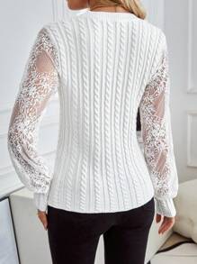 SHEIN LUNE Jersey de ochos unicolor con mangas de encaje para mujer para usar diariamente