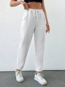 EURMUSE Women's Comfortable Drawstring Pocket Straight-Leg Jeans - White - View 4