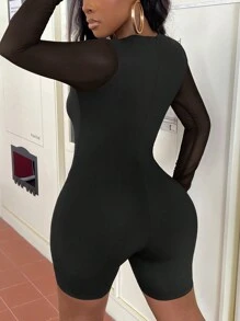 Slaydiva Women's Black Tight See-Through Jumpsuit - Black - View 2